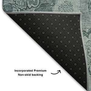 HomeRoots 5' X 8' Teal And Aqua Floral Area Rug - Washable, UV Protected, Stain Resistant for Stylish Durability 708810