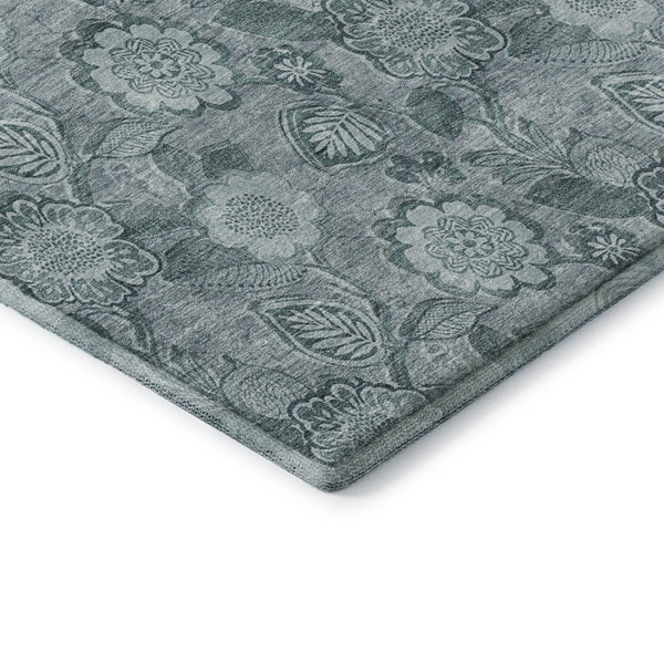 HomeRoots 5' X 8' Teal And Aqua Floral Area Rug - Washable, UV Protected, Stain Resistant for Stylish Durability 708810