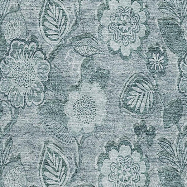 HomeRoots 5' X 8' Teal And Aqua Floral Area Rug - Washable, UV Protected, Stain Resistant for Stylish Durability 708810