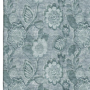HomeRoots 5' X 8' Teal And Aqua Floral Area Rug - Washable, UV Protected, Stain Resistant for Stylish Durability 708810