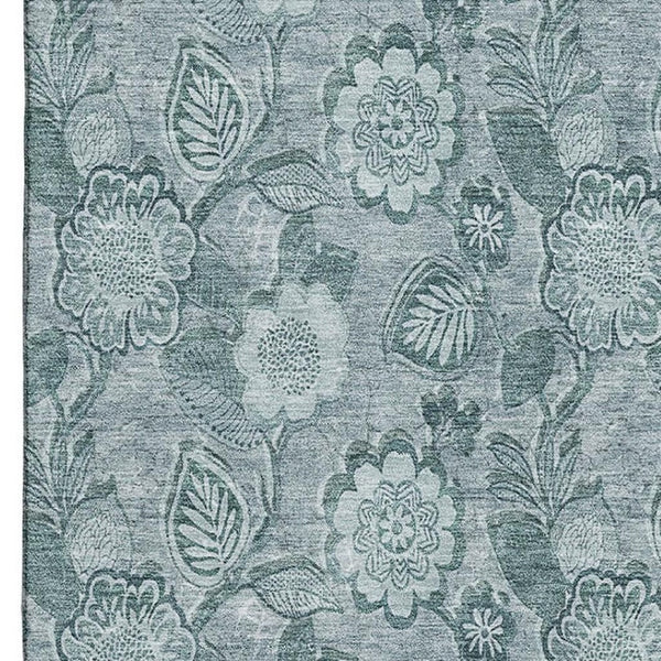 HomeRoots 5' X 8' Teal And Aqua Floral Area Rug - Washable, UV Protected, Stain Resistant for Stylish Durability 708810