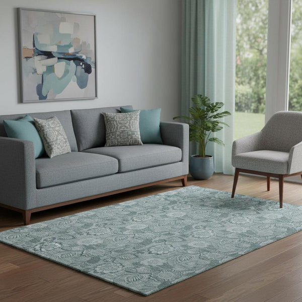 HomeRoots 8' Teal and Aqua Floral Area Rug – Washable, UV-Protected, Durable Design for High-Traffic Spaces 708811