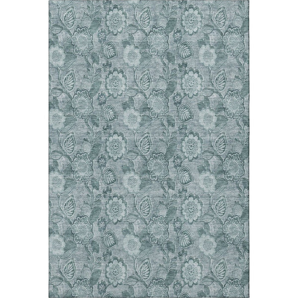 HomeRoots 8' Teal and Aqua Floral Area Rug – Washable, UV-Protected, Durable Design for High-Traffic Spaces 708811