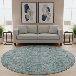 HomeRoots 8' X 10' Teal And Aqua Floral Area Rug - Washable, UV Protected, Stain-Resistant for Any Space 708812