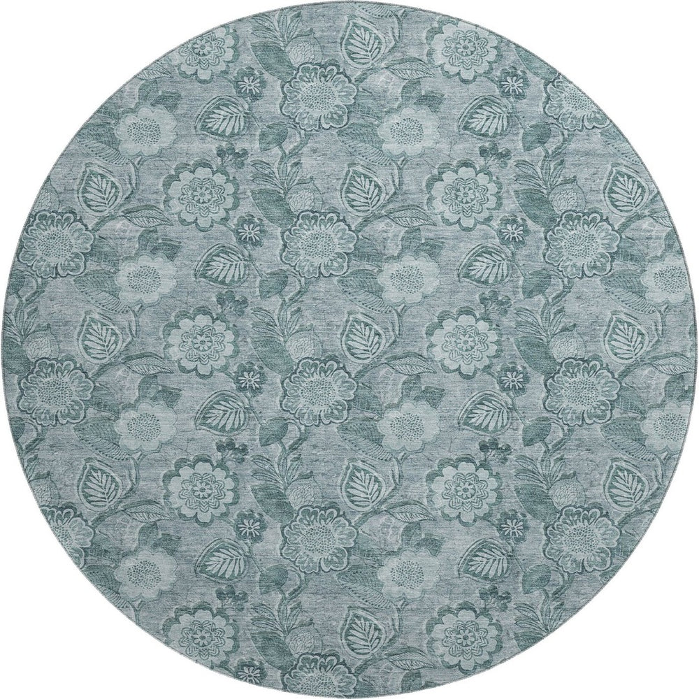 HomeRoots 8' X 10' Teal And Aqua Floral Area Rug - Washable, UV Protected, Stain-Resistant for Any Space 708812