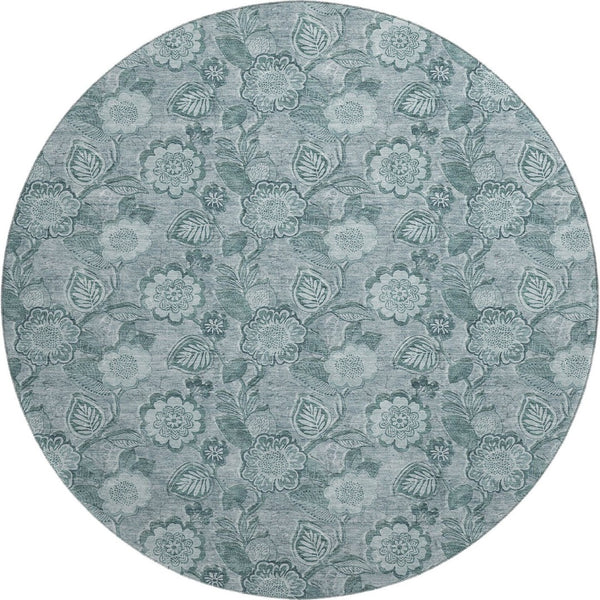 HomeRoots 8' X 10' Teal And Aqua Floral Area Rug - Washable, UV Protected, Stain-Resistant for Any Space 708812