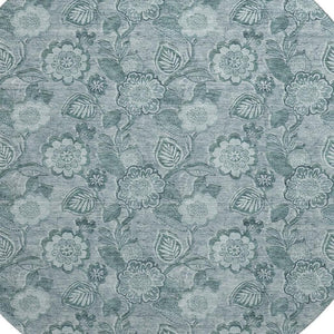 HomeRoots 8' X 10' Teal And Aqua Floral Area Rug - Washable, UV Protected, Stain-Resistant for Any Space 708812