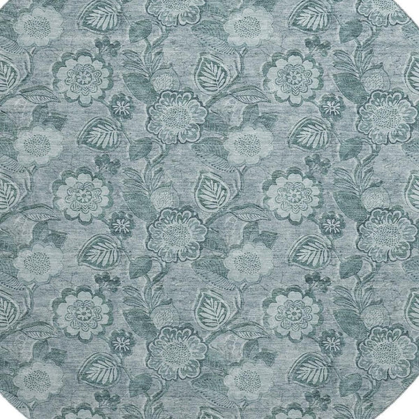 HomeRoots 8' X 10' Teal And Aqua Floral Area Rug - Washable, UV Protected, Stain-Resistant for Any Space 708812