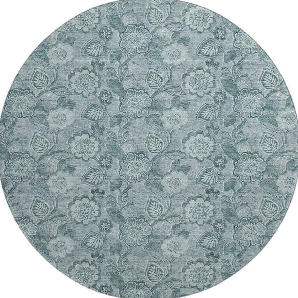 HomeRoots 8' X 10' Teal And Aqua Floral Area Rug - Washable, UV Protected, Stain-Resistant for Any Space 708812