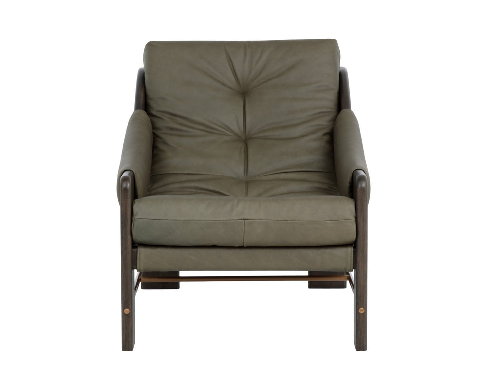 Sunpan RAFFERTY Lounge Chair - Luxurious Dark Olive Leather with Solid Oak Frame and Brushed Gold Accents Green 112678
