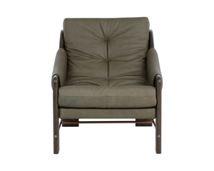 Sunpan RAFFERTY Lounge Chair - Luxurious Dark Olive Leather with Solid Oak Frame and Brushed Gold Accents Green 112678