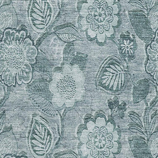 HomeRoots 9' X 12' Washable Teal & Aqua Floral Area Rug with UV Protection - Durable, Stain-Resistant & Stylish 708813
