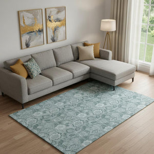 HomeRoots 10' X 14' Teal & Aqua Floral Area Rug – Washable, UV-Protected, Perfect for Family Spaces & Style! 708814