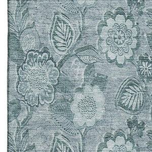 HomeRoots 10' X 14' Teal & Aqua Floral Area Rug – Washable, UV-Protected, Perfect for Family Spaces & Style! 708814