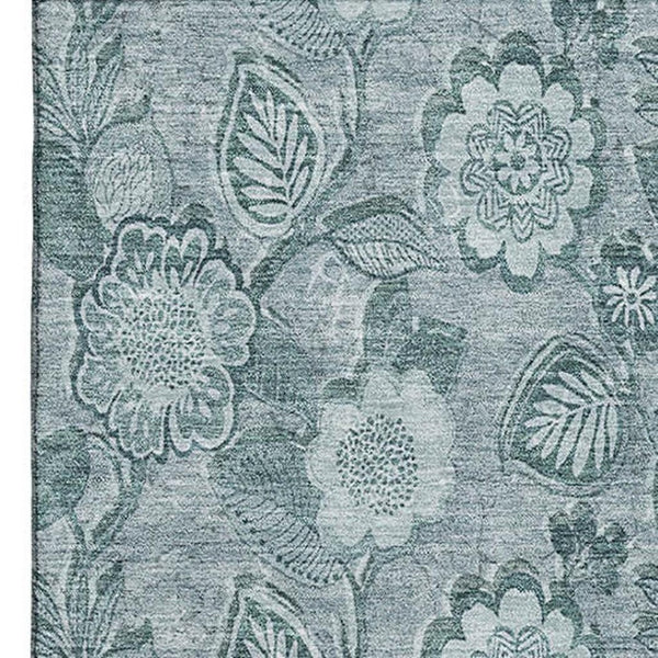 HomeRoots 10' X 14' Teal & Aqua Floral Area Rug – Washable, UV-Protected, Perfect for Family Spaces & Style! 708814