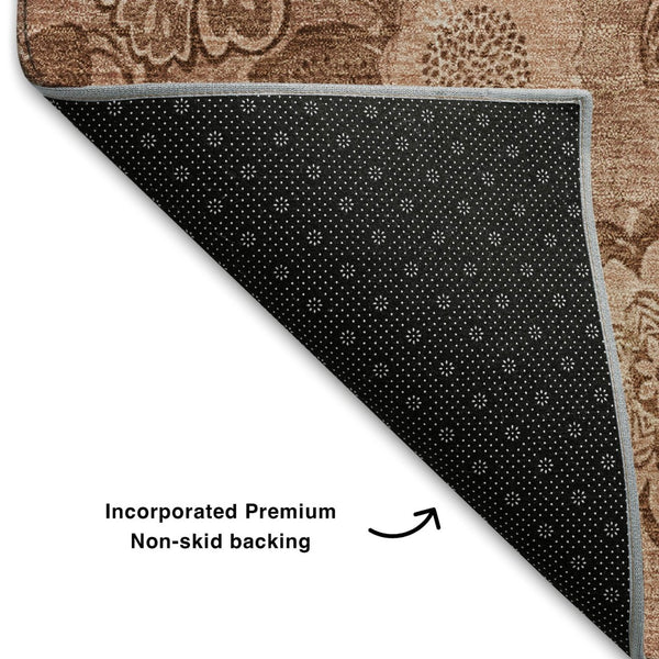 HomeRoots 5' X 8' Terra Cotta Floral Area Rug - Washable, UV Protected, Durable, Non-Slip, Family-Friendly Design 708816