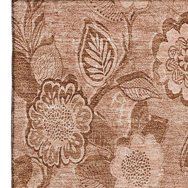HomeRoots 5' X 8' Terra Cotta Floral Area Rug - Washable, UV Protected, Durable, Non-Slip, Family-Friendly Design 708816