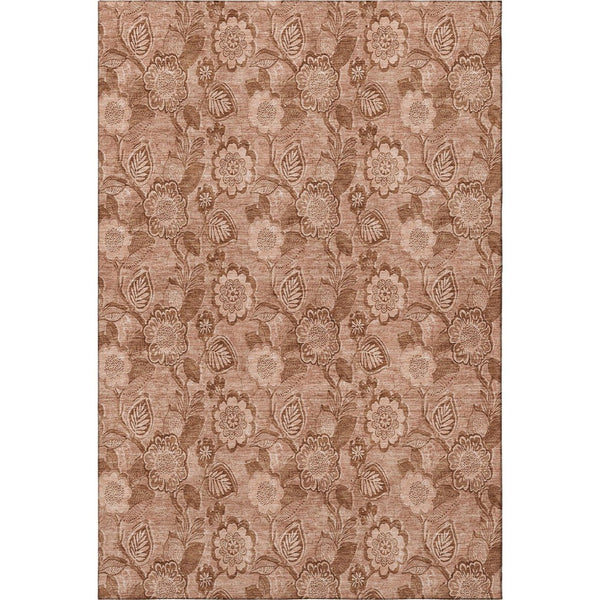 HomeRoots 8' Terra Cotta & Copper Floral Round Rug - Washable, UV Protected, Stain Resistant, Non-Slip Design 708817
