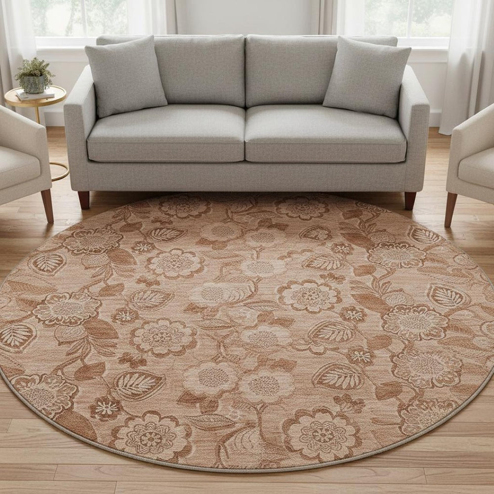 HomeRoots 8' X 10' Terra Cotta & Copper Floral Washable Rug – Durable, Stain Resistant & UV Protected for Homes 708818
