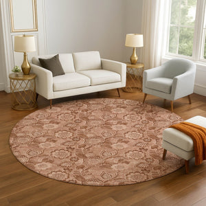 HomeRoots 8' X 10' Terra Cotta & Copper Floral Washable Rug – Durable, Stain Resistant & UV Protected for Homes 708818