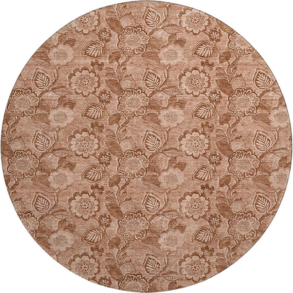 HomeRoots 8' X 10' Terra Cotta & Copper Floral Washable Rug – Durable, Stain Resistant & UV Protected for Homes 708818
