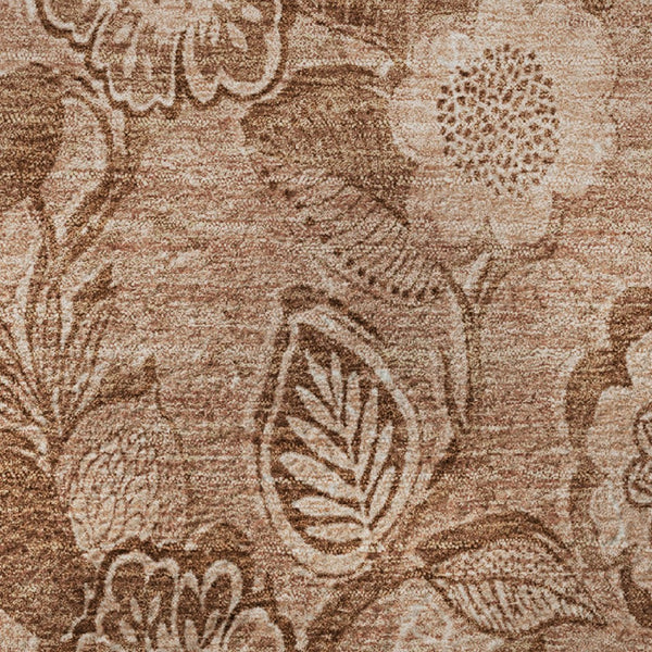 HomeRoots 8' X 10' Terra Cotta & Copper Floral Washable Rug – Durable, Stain Resistant & UV Protected for Homes 708818