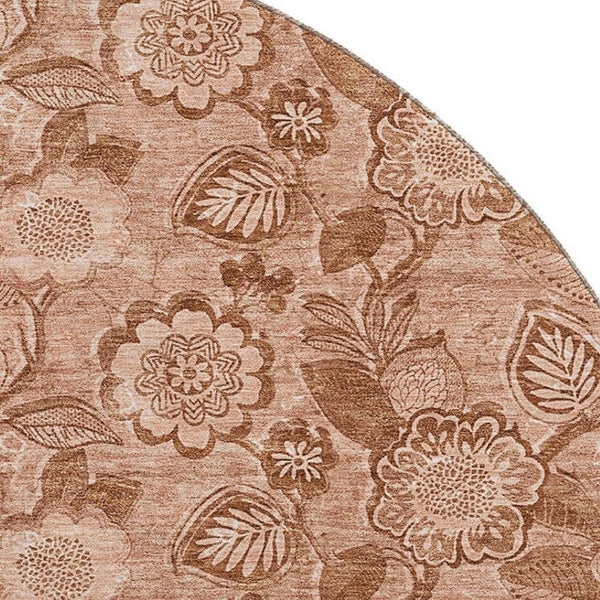 HomeRoots 8' X 10' Terra Cotta & Copper Floral Washable Rug – Durable, Stain Resistant & UV Protected for Homes 708818
