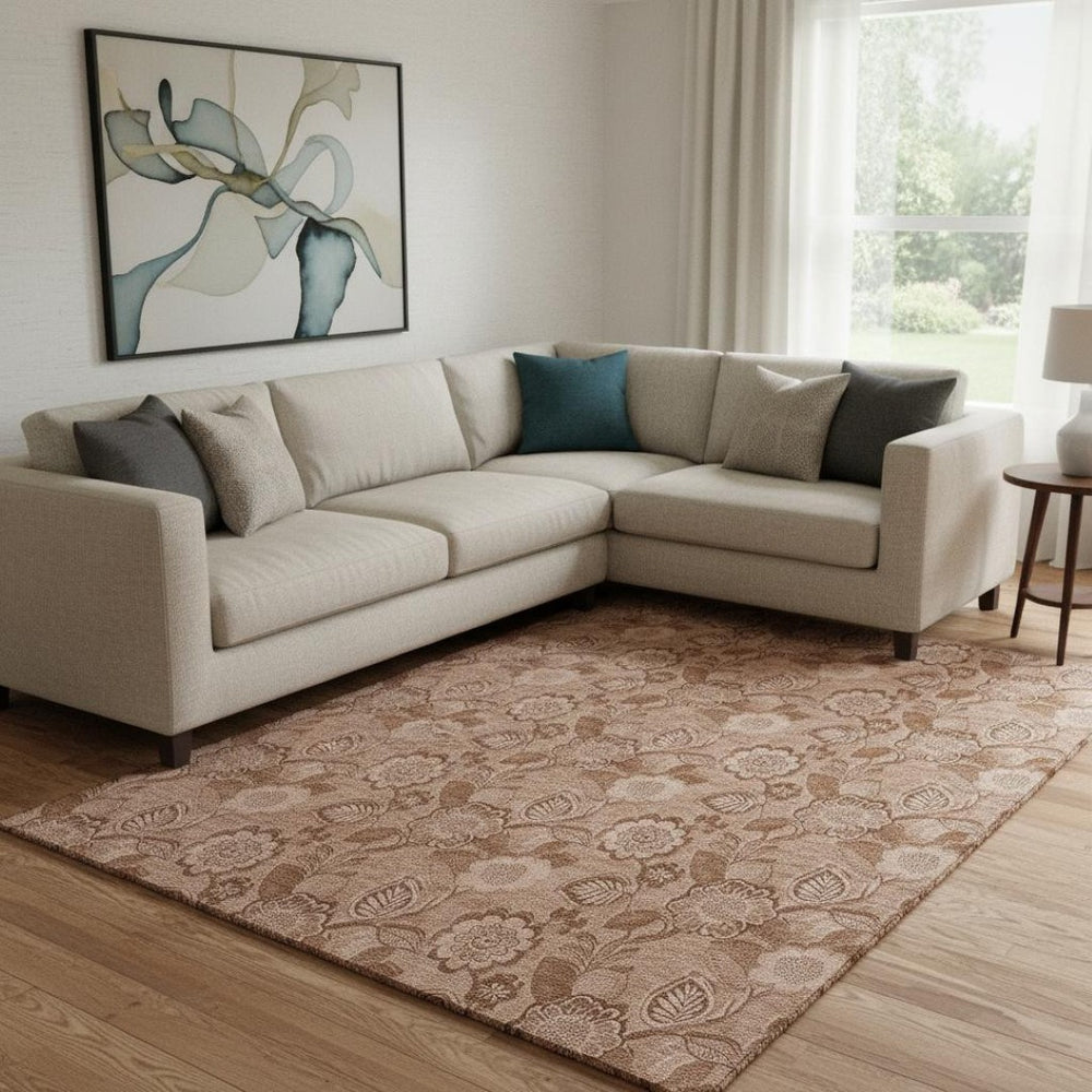 HomeRoots 9' X 12' Terra Cotta & Copper Floral Washable Area Rug – Durable, Stain Resistant & UV Protected! 708819