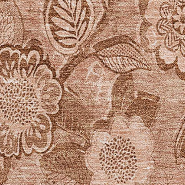 HomeRoots 9' X 12' Terra Cotta & Copper Floral Washable Area Rug – Durable, Stain Resistant & UV Protected! 708819