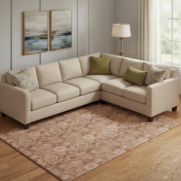 HomeRoots 10' X 14' Terra Cotta & Copper Floral Washable Area Rug with UV Protection for Busy Homes 708820