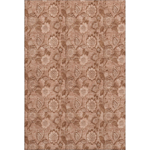 HomeRoots 10' X 14' Terra Cotta & Copper Floral Washable Area Rug with UV Protection for Busy Homes 708820