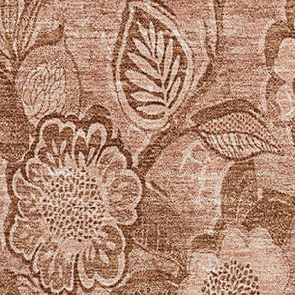 HomeRoots 10' X 14' Terra Cotta & Copper Floral Washable Area Rug with UV Protection for Busy Homes 708820