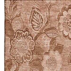 HomeRoots 10' X 14' Terra Cotta & Copper Floral Washable Area Rug with UV Protection for Busy Homes 708820