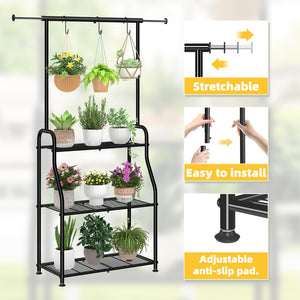 English Elm Metal Three Tier Vertical Plant Stand with Extendable Rod for Indoor Outdoor Display W2181P480533