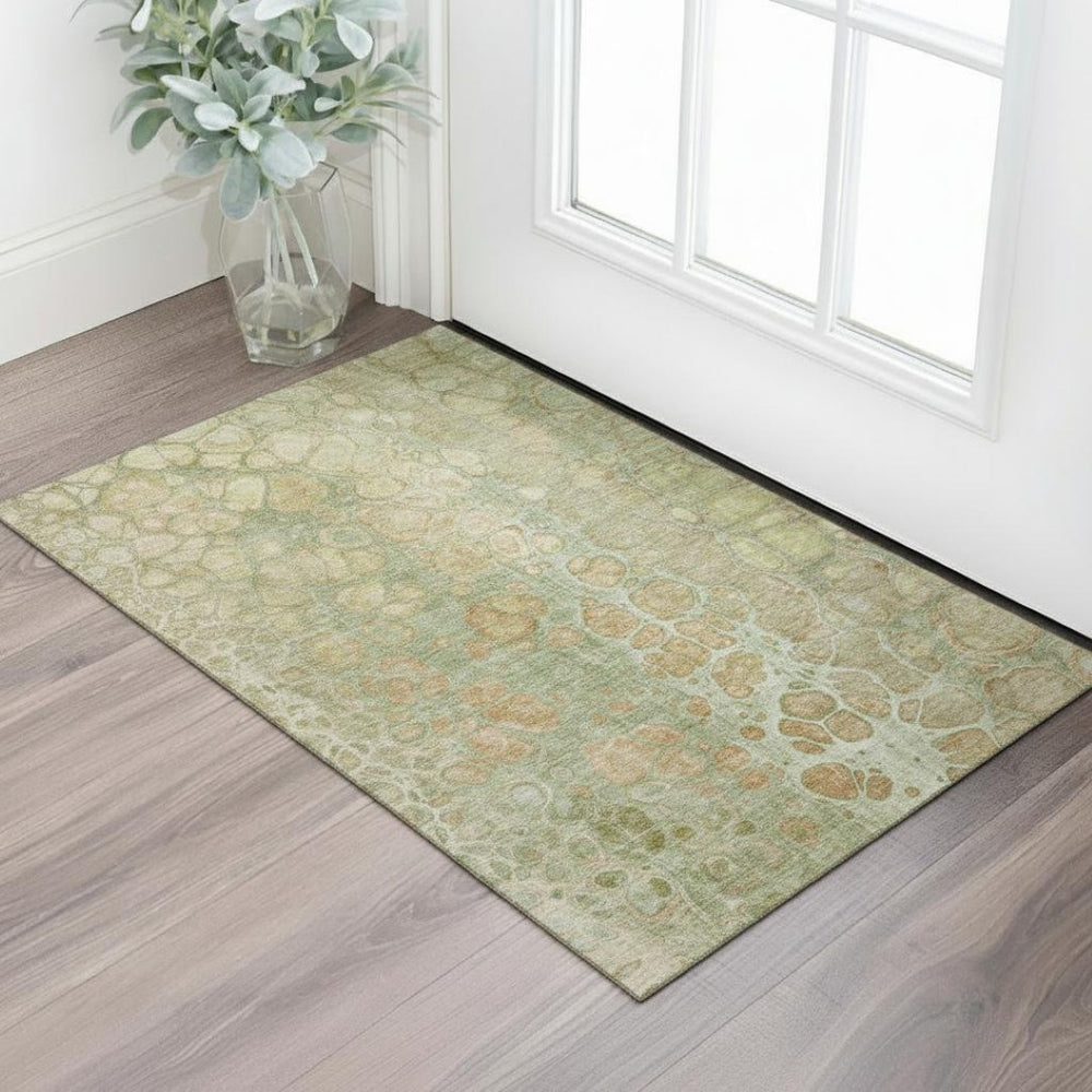 HomeRoots 5' X 8' Washable Artichoke Green Abstract Area Rug with UV Protection, Perfect for Busy Homes! 708822