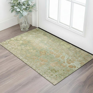 HomeRoots 5' X 8' Washable Artichoke Green Abstract Area Rug with UV Protection, Perfect for Busy Homes! 708822