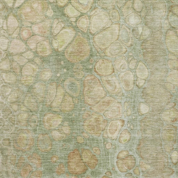 HomeRoots 8' Washable Round Rug in Artichoke Green, Gray & Beige - UV Protected, Durable & Easy to Clean! 708823