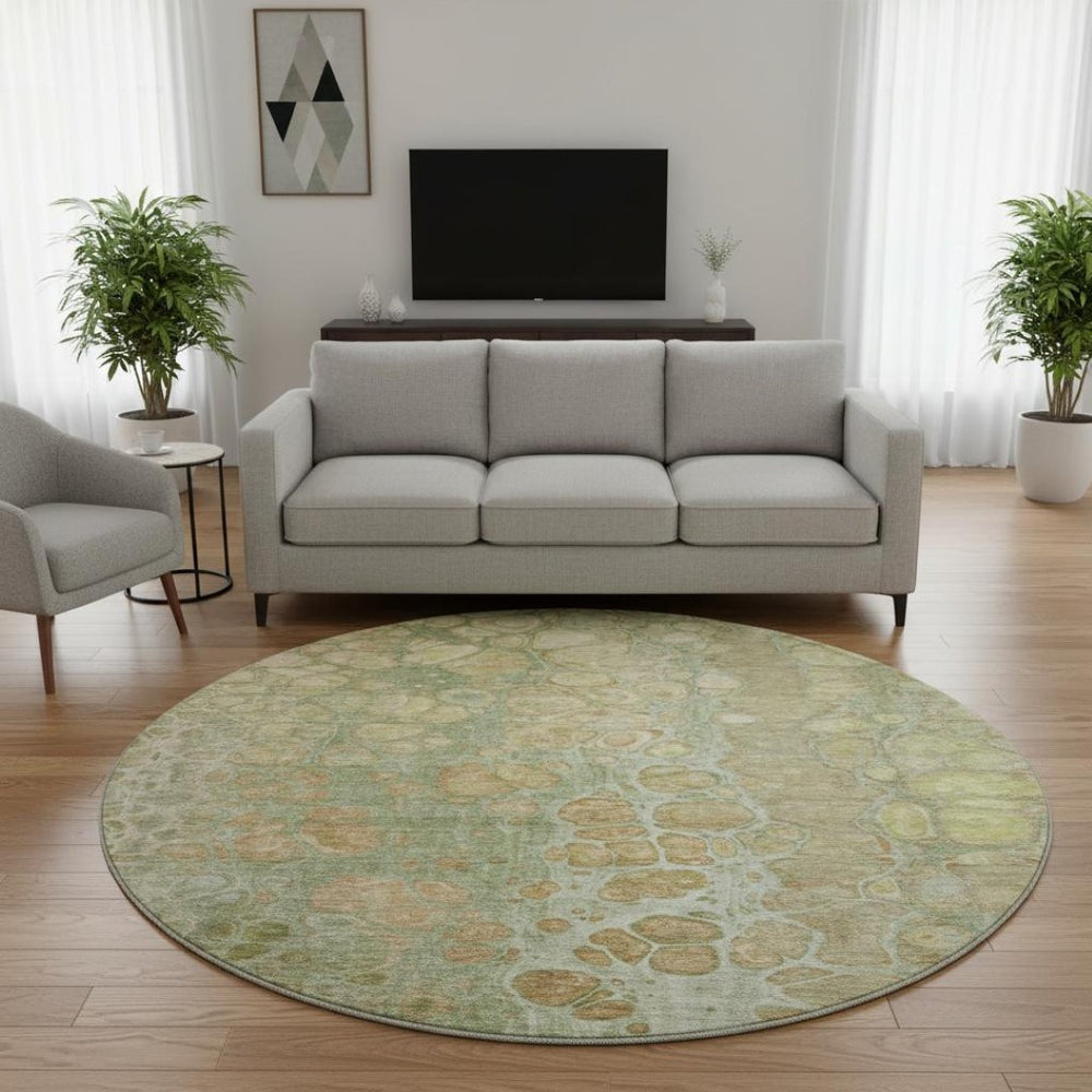 HomeRoots 8' X 10' Abstract Area Rug in Artichoke Green, Gray & Beige - Washable, UV Protected & Durable Design 708824