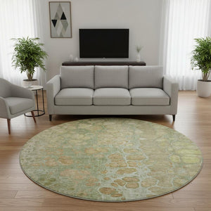 HomeRoots 8' X 10' Abstract Area Rug in Artichoke Green, Gray & Beige - Washable, UV Protected & Durable Design 708824