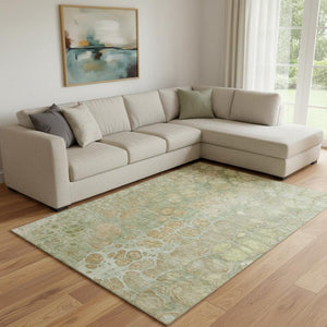 HomeRoots 9' X 12' Artichoke Green Abstract Area Rug – Washable, UV-Protected, Durable & Non-Slip Design! 708825