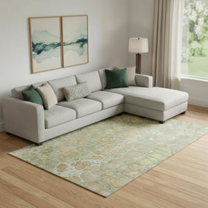 HomeRoots 10' X 14' Artichoke Green Gray Beige Abstract Washable Area Rug - UV Protected & Stain Resistant 708826