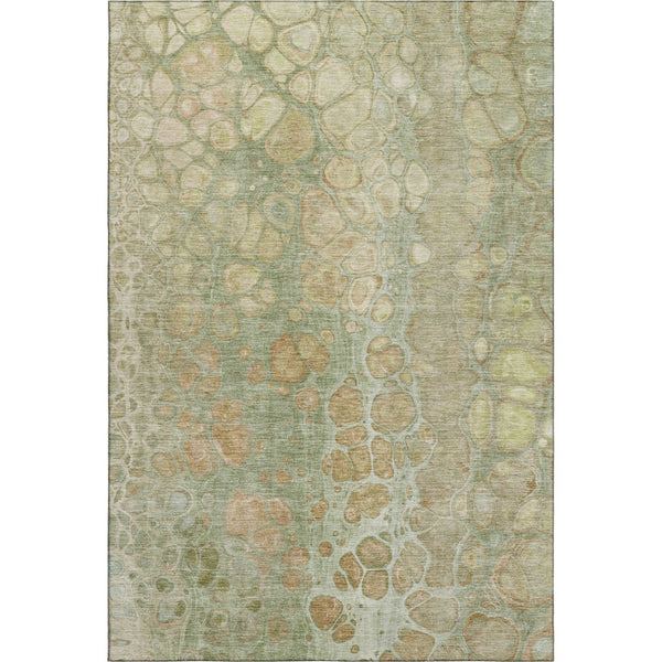 HomeRoots 10' X 14' Artichoke Green Gray Beige Abstract Washable Area Rug - UV Protected & Stain Resistant 708826