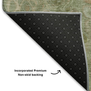 HomeRoots 10' X 14' Artichoke Green Gray Beige Abstract Washable Area Rug - UV Protected & Stain Resistant 708826
