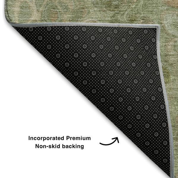 HomeRoots 10' X 14' Artichoke Green Gray Beige Abstract Washable Area Rug - UV Protected & Stain Resistant 708826