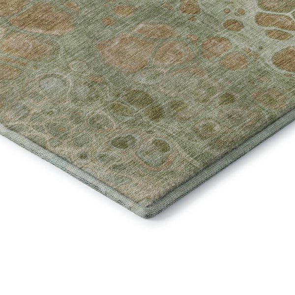 HomeRoots 10' X 14' Artichoke Green Gray Beige Abstract Washable Area Rug - UV Protected & Stain Resistant 708826