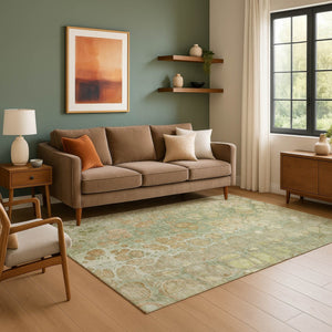HomeRoots 10' X 14' Artichoke Green Gray Beige Abstract Washable Area Rug - UV Protected & Stain Resistant 708826