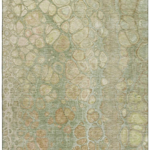 HomeRoots 10' X 14' Artichoke Green Gray Beige Abstract Washable Area Rug - UV Protected & Stain Resistant 708826