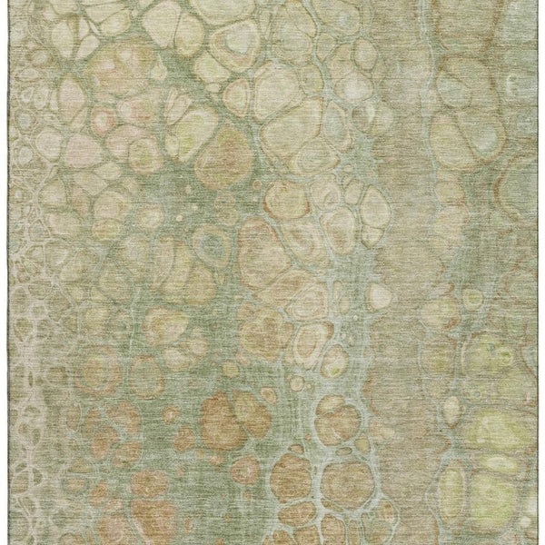 HomeRoots 10' X 14' Artichoke Green Gray Beige Abstract Washable Area Rug - UV Protected & Stain Resistant 708826
