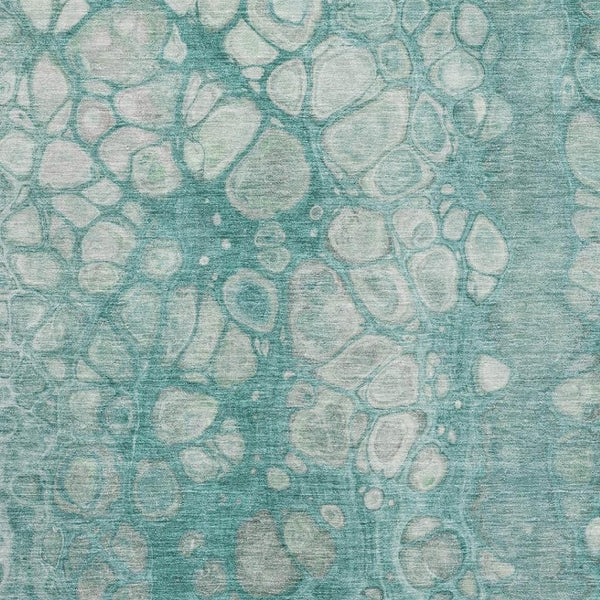 HomeRoots 5' Aqua Gray and Silver Abstract Area Rug - Washable, UV Protected, Stain Resistant for Modern Homes 708828