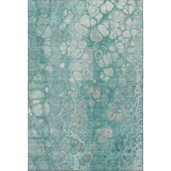 HomeRoots 8' Washable Aqua Gray Silver Abstract Round Rug - UV Protected, Durable & Stylish for High-Traffic Areas 708829